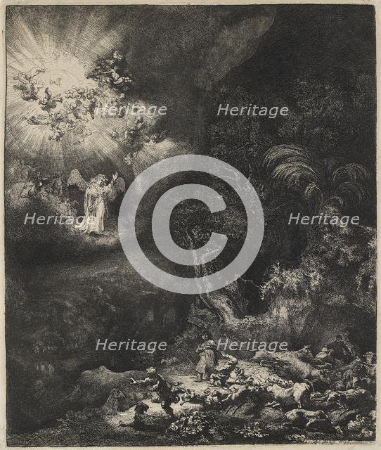 The Angel appearing to the shepherds, 1634. Creator: Rembrandt Harmensz van Rijn.