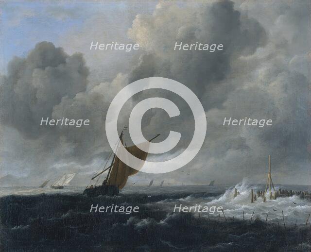 Stormy Sea with Sailing Vessels, 1668. Creator: Jacob van Ruisdael.