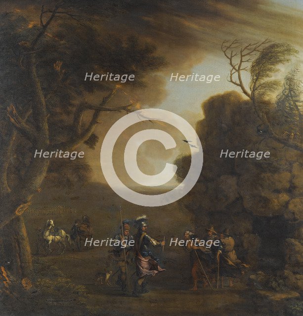 Macbeth and Banquo Meet the Three Witches, 1759. Artist: Wootton, John (1686-1765)