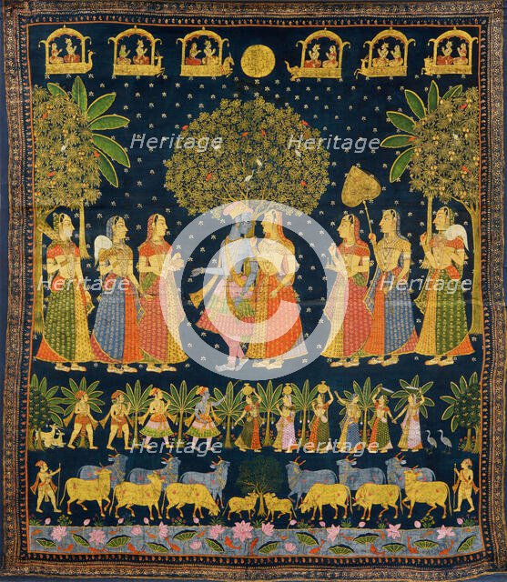 Radha Krishna and the Gopis (Pichwai painting), End of 19th century. Creator: Indische Kunst.