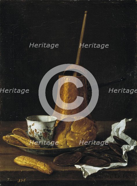 Still life with chocolate and pastries, 1770. Artist: Meléndez, Luis Egidio (1716-1780)