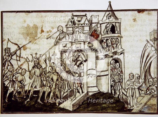 Siege of a castle, miniature, Conde Museum, Chateau of Chantilly, France, 15th century (1992).  Creator: Unknown.