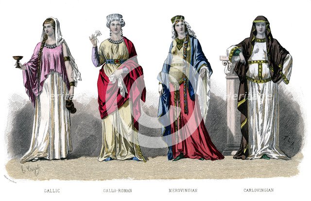 French costume: Gallic, Gallo Roman, Merovingian, Carlovingian, (1882). Artist: Unknown