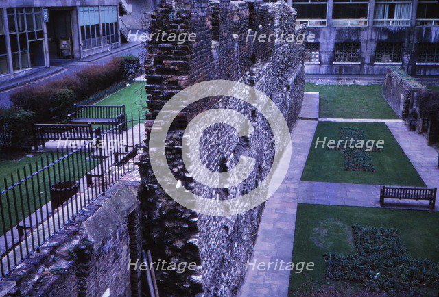 Remains of Roman Wall near Museum of London, 20th century. Artist: CM Dixon.
