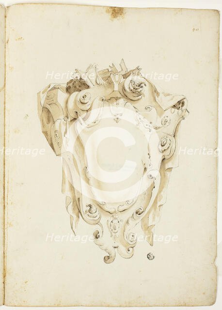Design for Escutcheon, with Skulls and Books, n.d. Creator: Unknown.