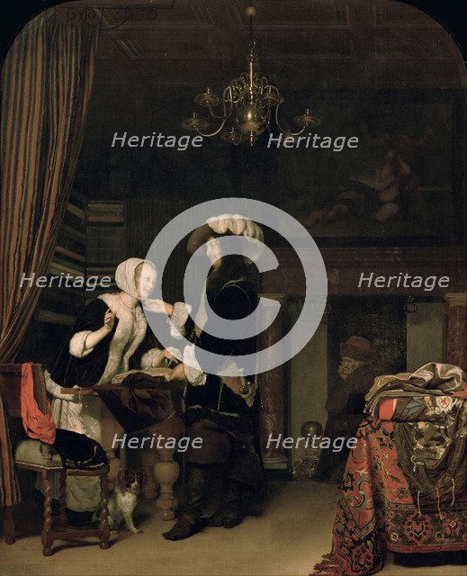 Cavalier in the Shop, 1660. Artist: Mieris, Frans van, the Elder (1635-1681)