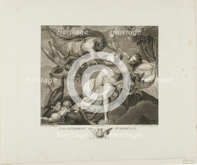 The Suckling of Hercules, plate two from La Galerie du Palais Royal, volume II, 1808. Creator: Robert de Launay.