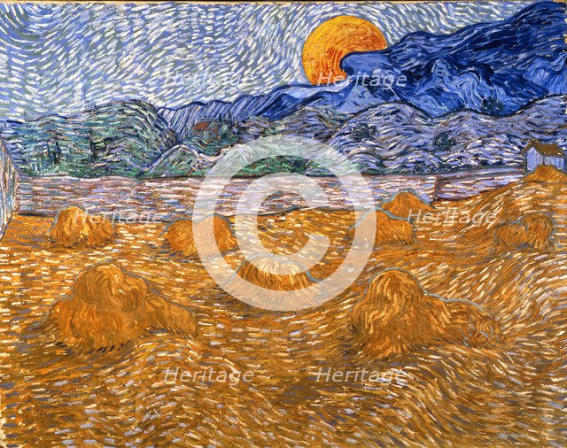 Landscape with wheat sheaves and rising moon, 1889.