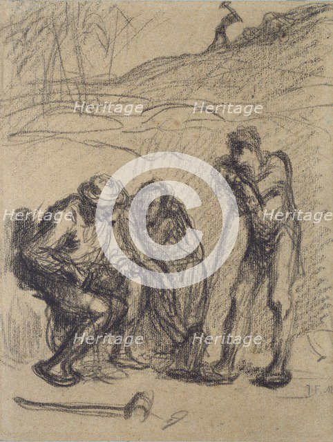 Three Peasants resting, one leaning on a Spade, c1850-1851. Artist: Jean Francois Millet.