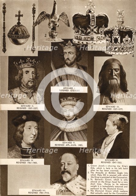 Kings and crown jewels, 1937. Artist: Unknown