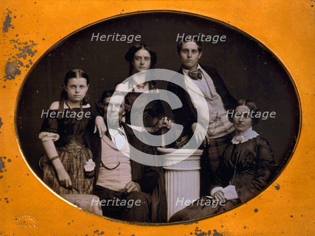 Benjamin family group portrait, posed around a column, between 1845 and 1858. Creator: Edward Tompkins Whitney.