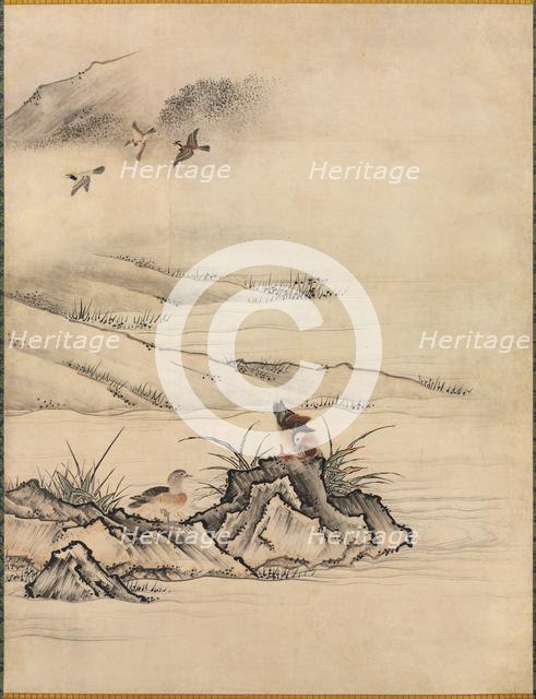 Flowers and Birds in a Spring Landscape, 1500s. Creator: Kano Motonobu (Japanese, c. 1476-1559), attributed to.