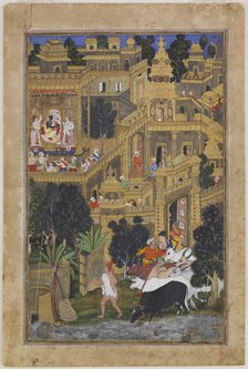 The Lord Krishna in the Golden City, ca 1586. Artist: Kalan, Kesav (active End of 16th cen.)