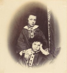 [Vignetted portrait of two children], 1850s-60s. Creator: Alfred Capel-Cure.