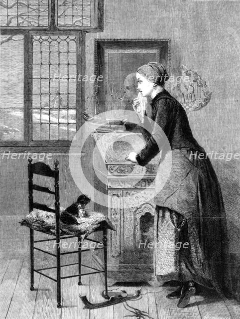 "Seule à La Maison," by C. Bisschop, in the Exhibition of French and Flemish Art, Pall-Mall, 1864. Creator: W Thomas.