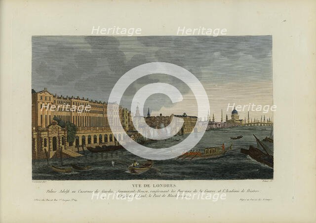 Vue de Londres, palais Adelfi ou caserne des Gardes Somerset House, renfermant les..., 1817-1824. Creator: Courvoisier-Voisin, Henri (1757-1830).