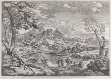 Landscape with a man showing Mercury the eagle of Jupiter, ca. 1695-99. Creator: Crescenzio Onofri.