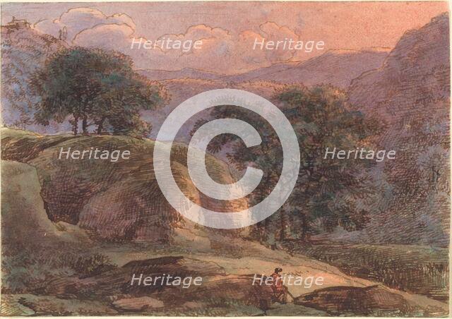 Traveller in a Mountainous Landscape at Sunset, 1800/1805. Creator: Franz Kobell.