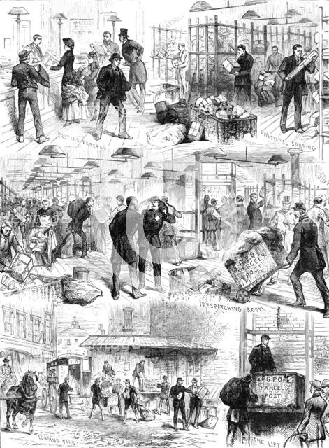 The Parcels Post - First Day: Sketches at the General Post Office, 1883. Creator: Unknown.
