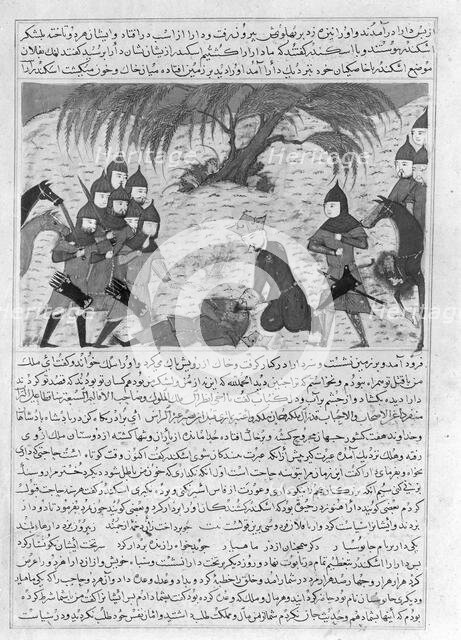 Alexander the Great and Dying Darius, Folio from a Majma' al-Tavarikh..., ca. 1425. Creator: Unknown.