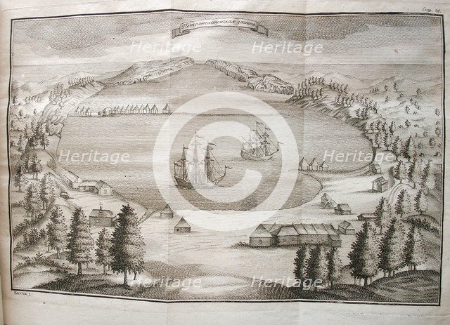 View of the Petropavlovsk Harbor, 1755. Artist: Krasheninnikov, Stepan Petrovich (1711-1755)