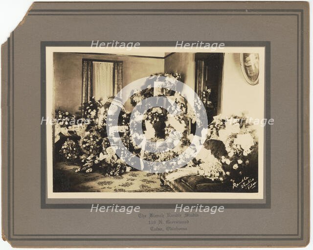 Photographic print of funeral floral arrangements for Samuel M. Jackson Jr., Sep 1928. Creator: The Blanch Randle Studio.