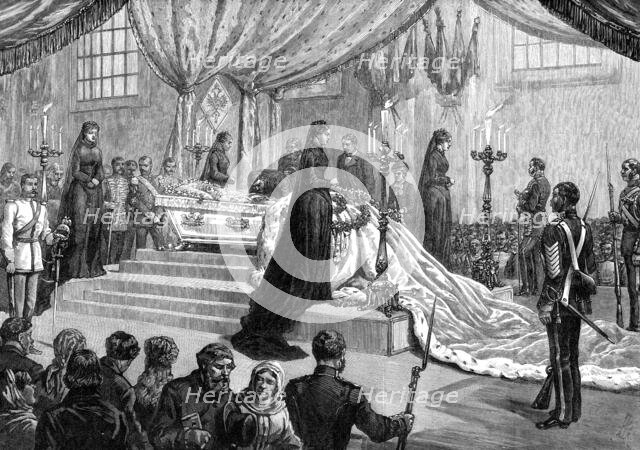 Funeral of the Empress of Russia at St. Petersburg: the lying in state in the cathedral..., 1880. Creator: Unknown.