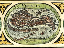 Venice, colored engraving from the book 'Le Theatre du monde' or 'Nouvel Atlas', 1645, created, p…