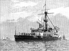 H.M.S. Trafalgar, steel armoured twin-screw turret-ship...armed with four 67-ton guns, 1890. Creator: Unknown.