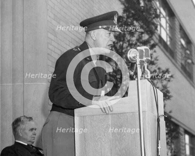 General Dwight D. Eisenhower at the Aircraft Engine Research Laboratory, Cleveland, Ohio, USA, 1946. Creator: NASA.