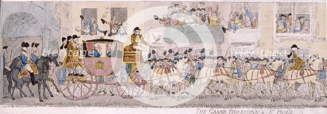 Procession of King George III and Queen Charlotte to St Paul's Cathedral, London, 1789. Artist: Thomas Rowlandson