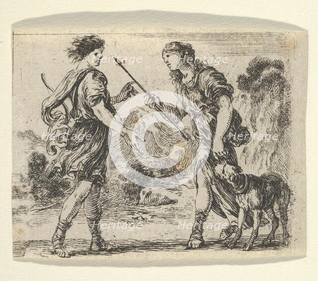 Cephalus and Procris, from 'Game of Mythology' (Jeu de la Mythologie), 1644. Creator: Stefano della Bella.