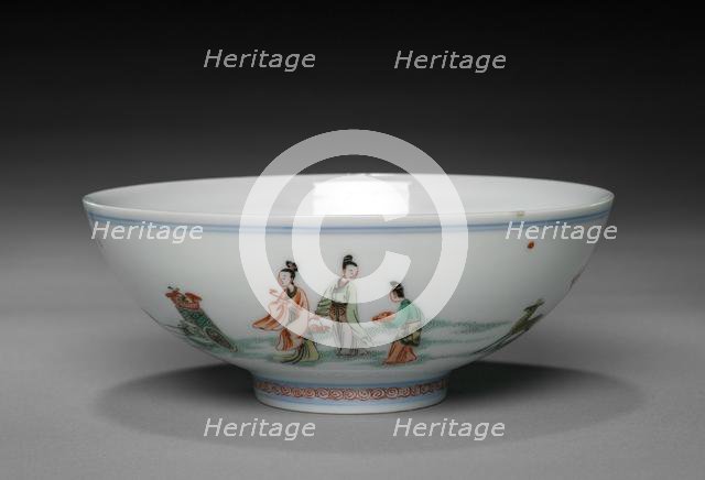 Pair of Bowls with Xiwangmu and Attendants, 1662-1722. Creator: Unknown.