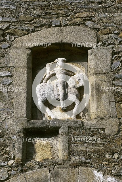 Statue of St James the Moor-slayer in Cubo's Arch, Zafra, Extremadura, Spain (2001). Creator: LTL.