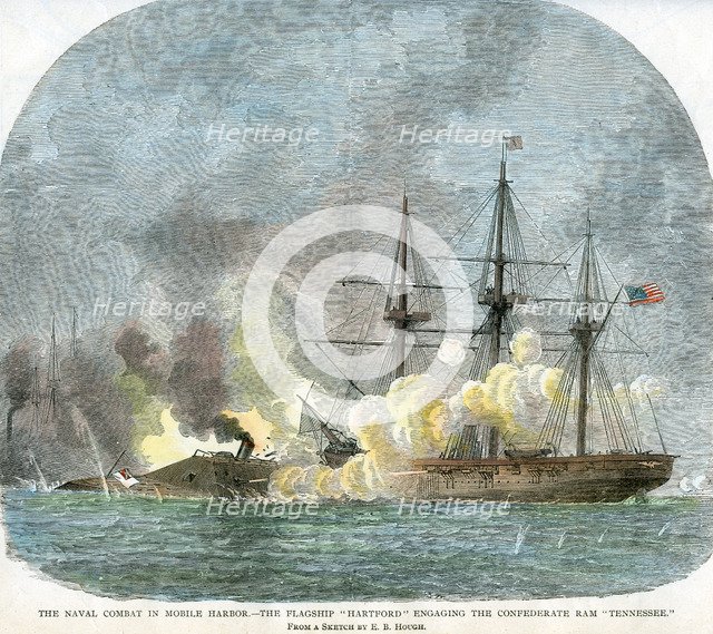 'The naval combat in Mobile Harbour', Alabama, American Civil War, 5 August 1864. Artist: Unknown