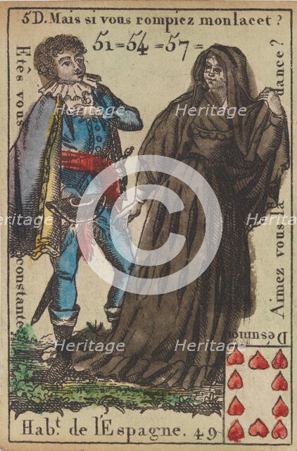 Hab.t de l'Espagne from Playing Cards (for Quartets) 'Costumes des Peuples..., 1700-1799. Creator: Anon.