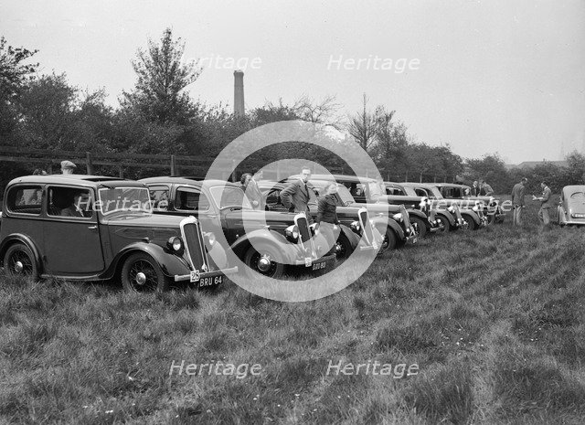 Standard Nine 1936 1052 cc. Reg. No.  BRU64. Entry No: 28 . Left of centre: Standard Flying Twelve 1 Artist: Bill Brunell.