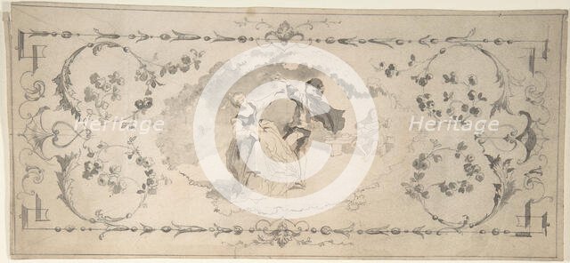 Design with Dancers in a Cartouche, 19th century. Creator: Anon.