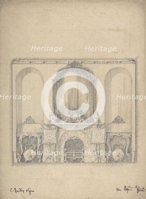 Design for a Wall with a Fireplace and Side Tables, 1841-84. Creator: Charles Hindley & Sons.