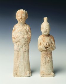 Unglazed pottery figures of a page and maid, Northern Song dynasty, China, 11th century. Artist: Unknown