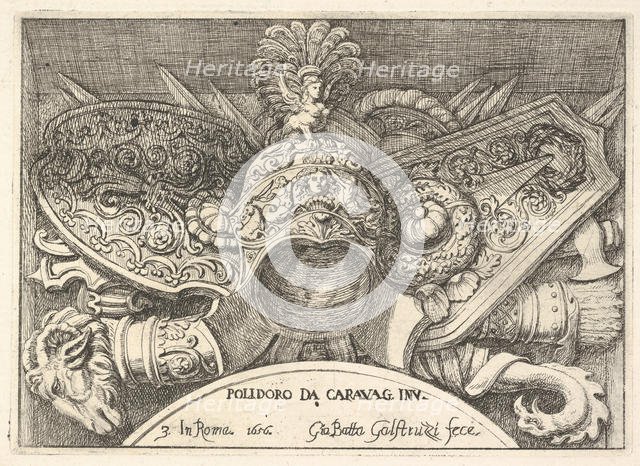 Plate 3: trophies of Roman arms from decorations above the windows on the second floor of ..., 1656. Creator: Giovanni Battista Galestruzzi.