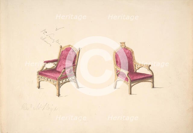 Design for Two Medieval Style Armchairs for "Rev. W. Lloyd", early 19th century. Creator: Anon.