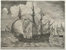 Sailing Vessels: Armed Four-Master Putting Out to Sea, 1561-65. Creator: Frans Huys (Flemish, 1522-1562).