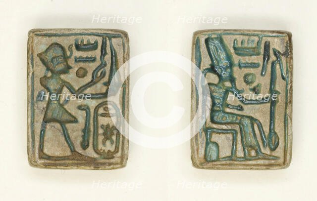 Plaque: Amenhotep II Offers Incense/Amun-Re Seated on Throne, Egypt, New Kingdom, Dynasty... Creator: Unknown.