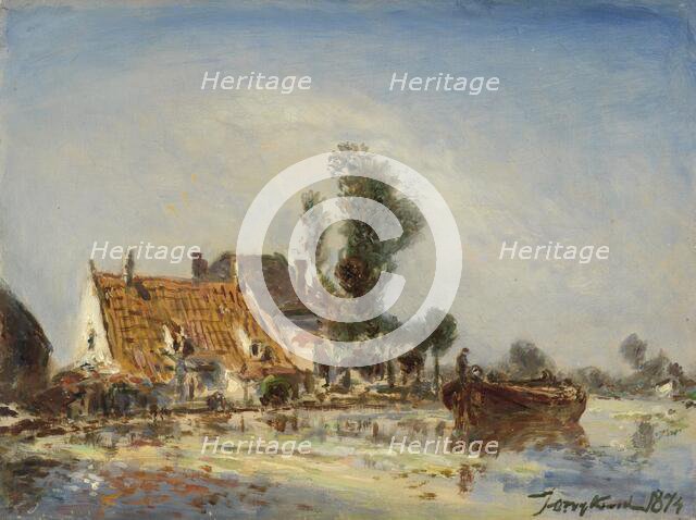 Houses on a Waterway near Crooswijk, 1874. Creator: Johan Barthold Jongkind.