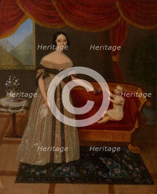 Portrait of Elizaveta Andreevna Yurievich (1809-1858) with son Nikolai, 1838.