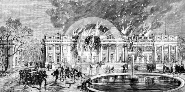 The Royal Palace of Laeken, Brussels, destroyed by fire, 1890. Creator: R. Taylor.