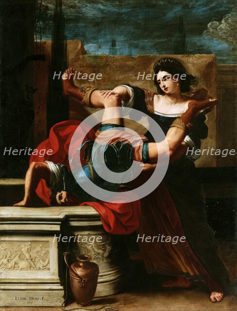 Timoclea Throwing the Captain of Alexander the Great into the Well, 1659. Creator: Sirani, Elisabetta (1638-1665).