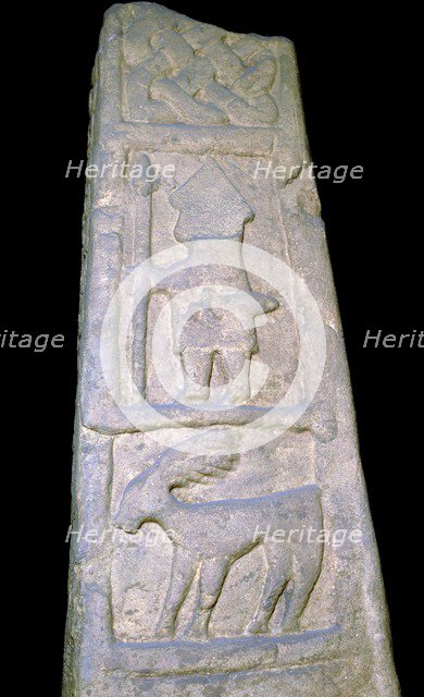 Cross-shaft fragment showing a warrior with sword, spear, 10th century. Artist: Unknown