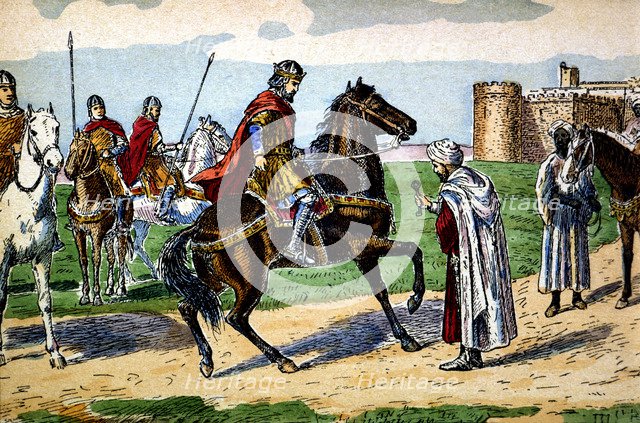 Conquest of Zaragoza in 1118 by the troops of Alphonse I the Battler, drawing.